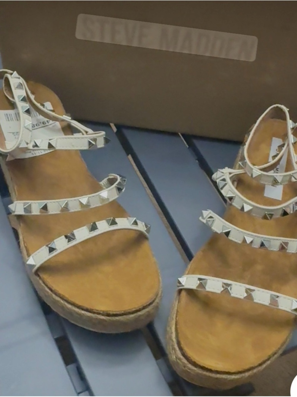 Steve Madden White Studded Espadrille Gladiator Sandals